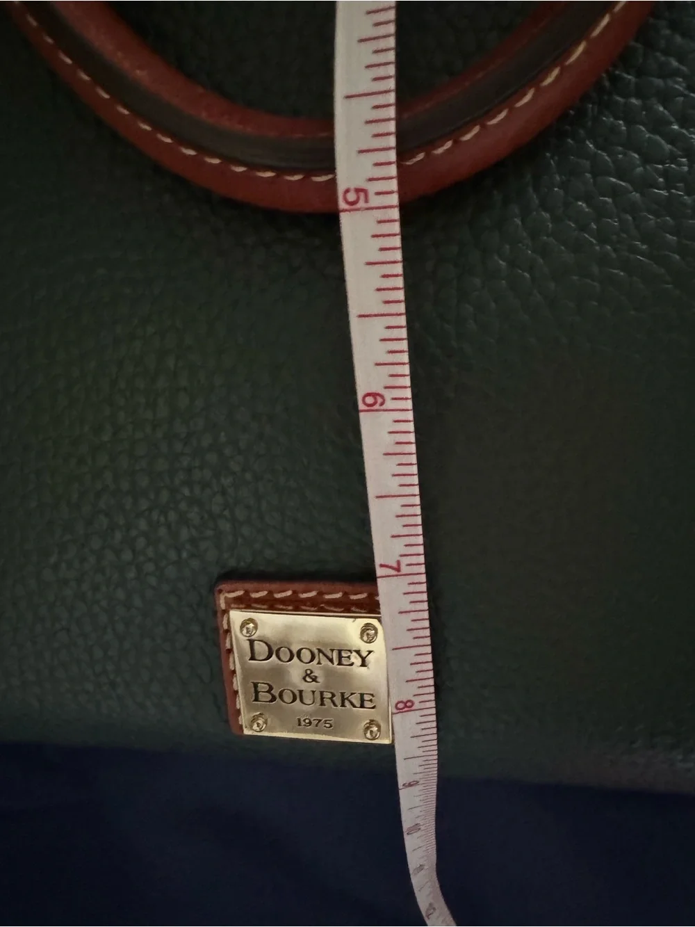 Dooney & Bourke Dark Green Pebbled Leather Satchel with Brown Trim